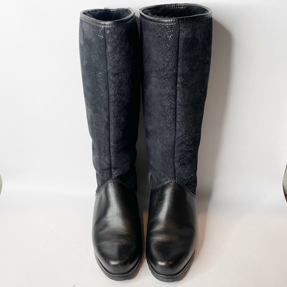 Pajar Black Suede & Leather Snake Print Shearling Fur Lined Winter Boots Size 6 - Picture 4 of 12